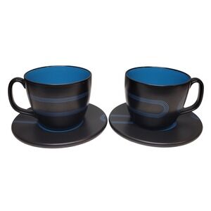 2 IKEA Coffee Cup and Saucer Sets Retro Black Blue Record LP Stoneware Pop Art